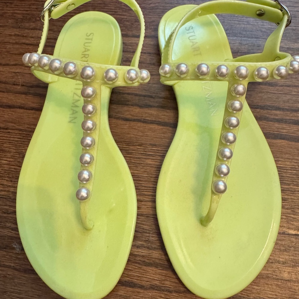 Stuart Weitzman Lime Sandals with Pearl Details